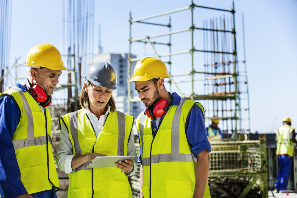 Construction site with students